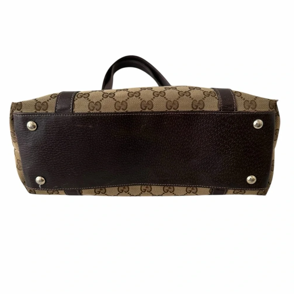 Gucci GG Canvas Abbey Monogram Tote D-Ring Shoulder Leather Handbag Purse Bag - Picture 6 of 16